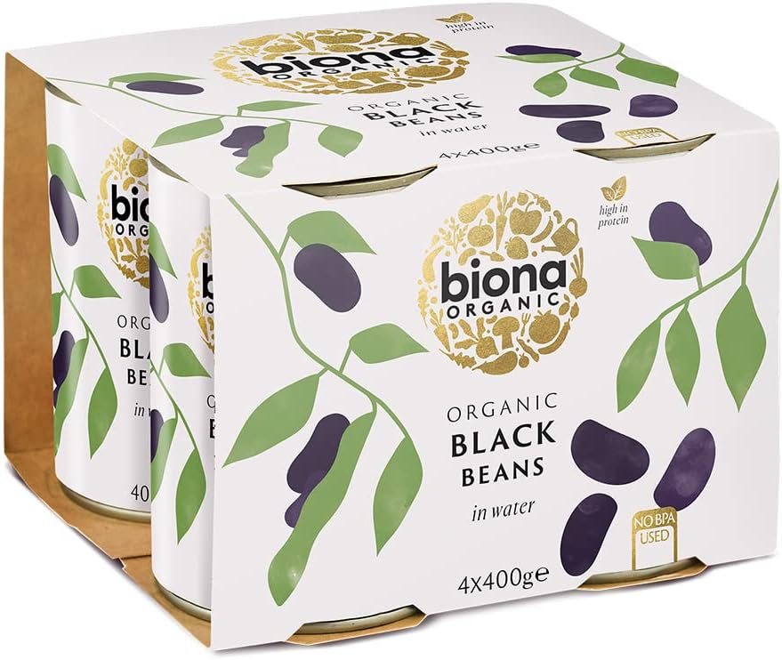 Biona Organic Black Beans 400g, Pack of 4 - In Water, Pre-Cooked & Ready to Eat - No Added Sugar or Salt - Source of Vegan Protein and Fibre - BPA Free Can, Non GMA