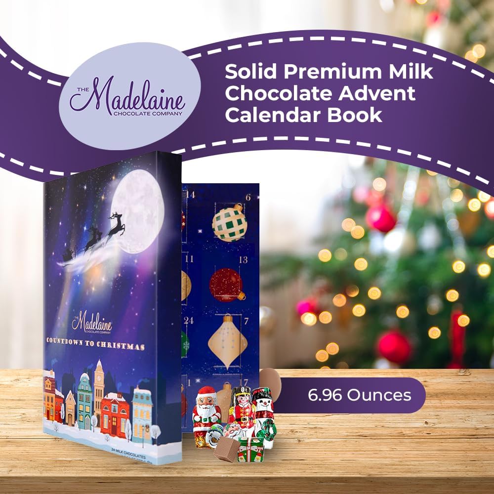 Madelaine Chocolate Solid Premium Milk Chocolate 2025 Advent Calendar Book - 24 Assorted Premium Milk Holiday-Themed Treats