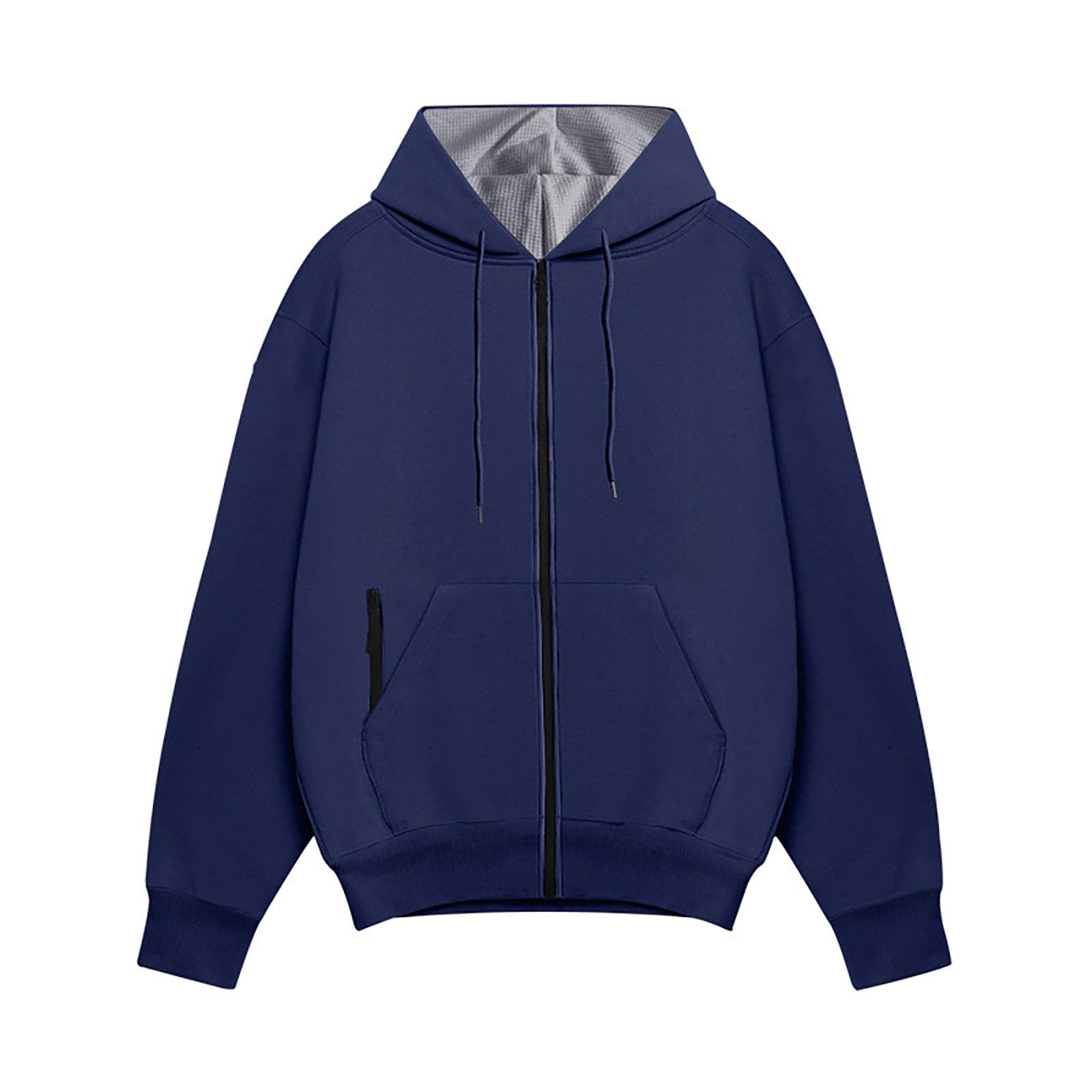 Conjunto de 2 piezas para hombre, color liso, con cremallera, sudadera cálida con capucha, ajuste holgado, con cremallera, cómodo, traje de ocio, chándal al aire libre, para correr, ropa de