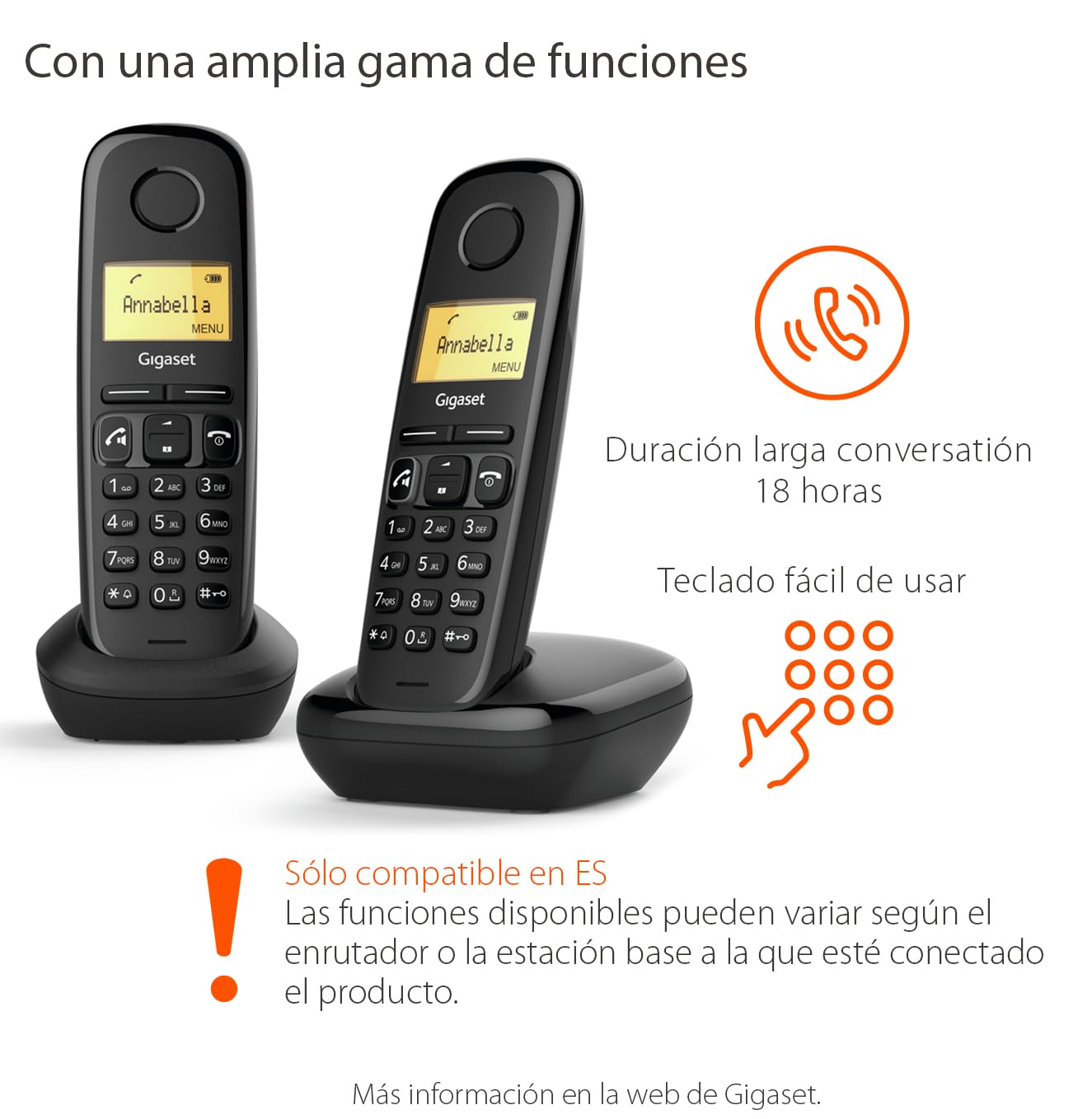 Gigaset A270 Duo - Dos Teléfonos DECT Inalámbrico - Pantalla Gráfica Iluminada - Manos Libres - Teclado fácil de usar, Negro [Versión Española] — view 2