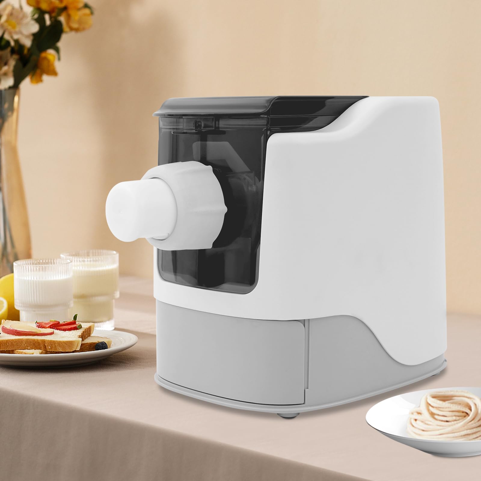 Macchina elettrica per la pasta, 260W automatica con 13 dischi per pasta – per pasta, lasagne, spaghetti e gnocchi. Include misurino, spatola per la pulizia e bicchiere per la farina