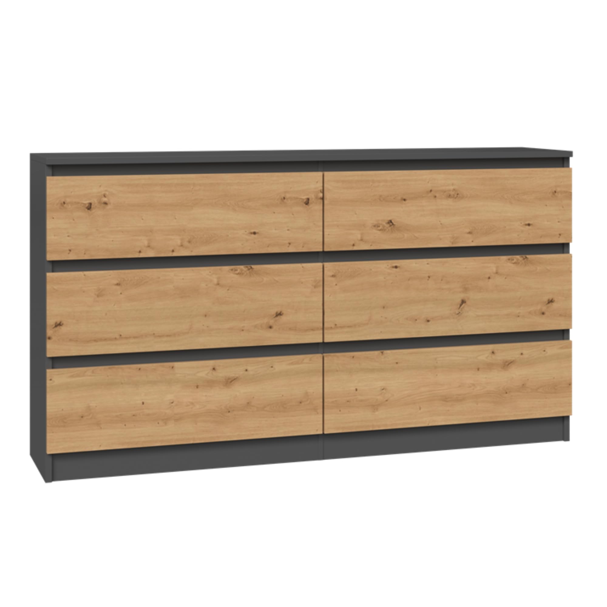 Home Collective Kommode, Schlafzimmer Flur, Schrank, Sideboard, Highboard mit 6 Schubladen, Breite 140 cm Höhe 75 | Anthrazit Artisan Perfekt für Wohnzimmer, Schlafzimmer oder Esszimmer