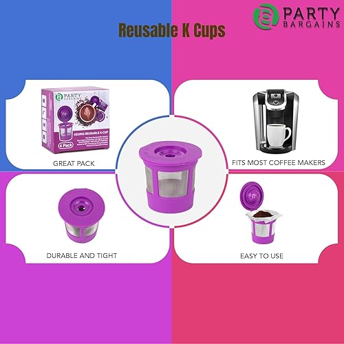 Miniatura 3 de PARTY BARGAINS 4 filtros reutilizables para K-Cups  para cafeteras Keurig 2.0, filtros de café recargables de una sola taza de ajuste universal