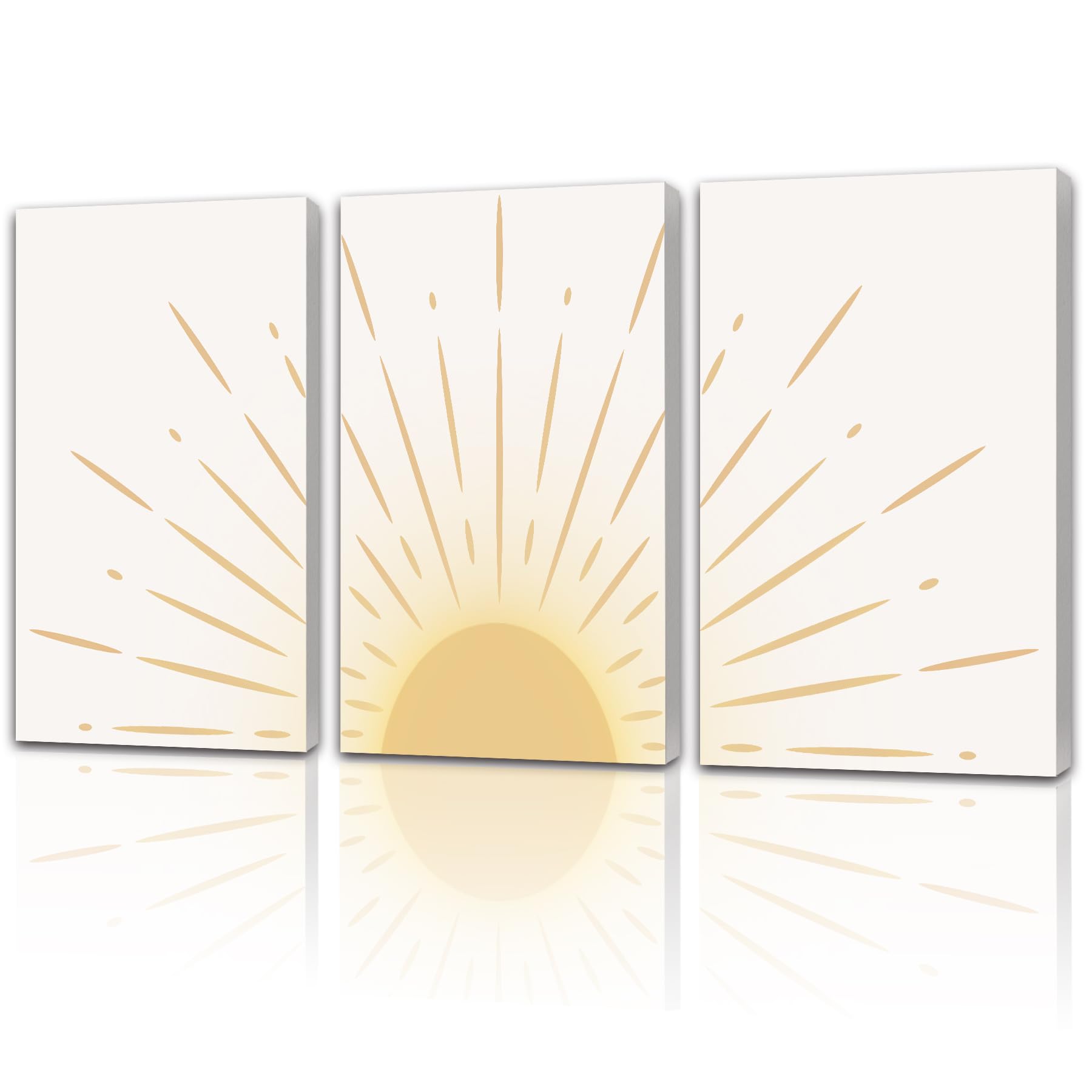 SHENIFY Boho Sun Wall Art Wood Canvas Framed Bohrmain Decor Nature Line Art Mid-Century Modern Prints for Living Room Bedroom 12"x16" Framed