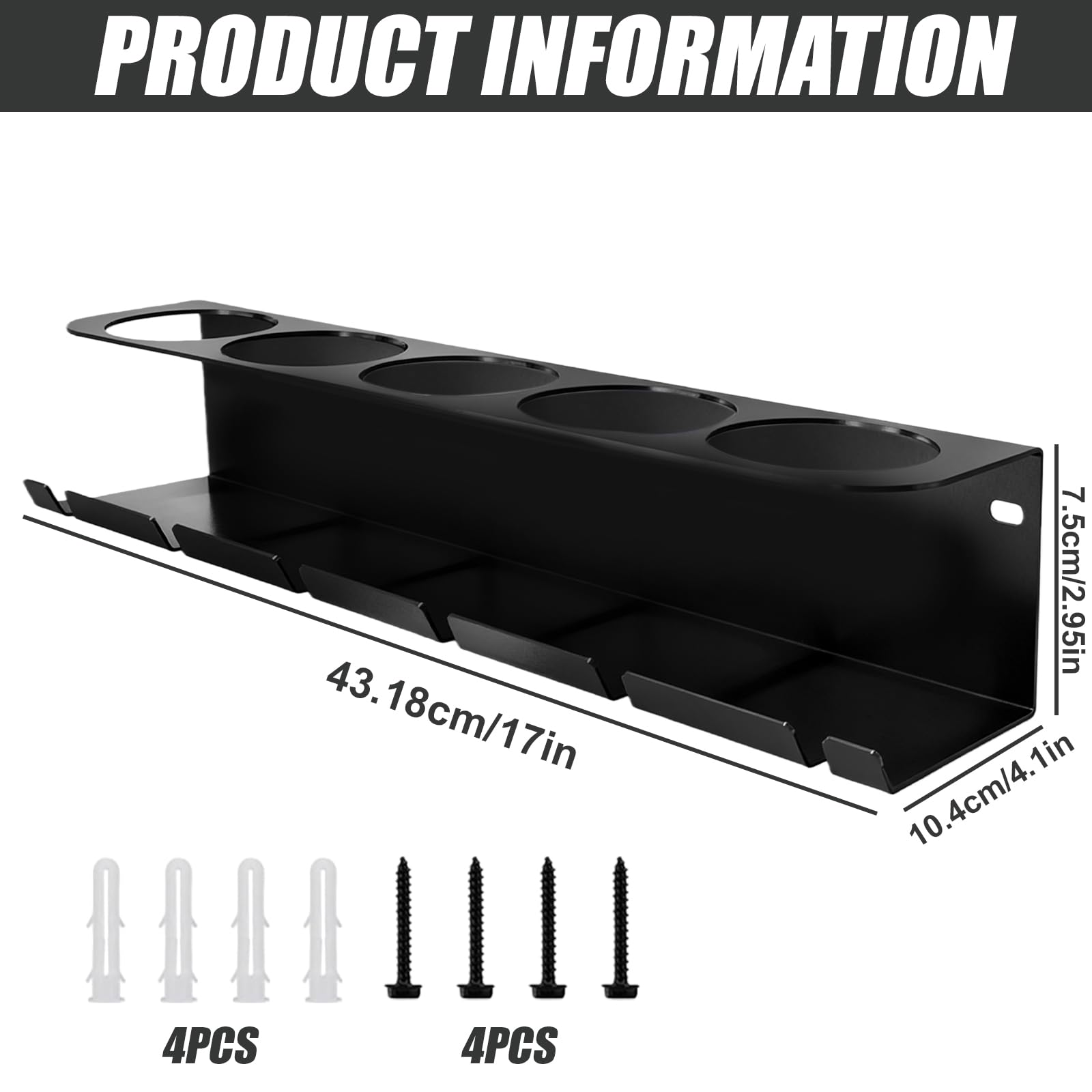 Soporte de latas para botellas de spray: soporte de taller para latas de aerosol, soporte de pared con 5 agujeros y 6 ranuras para garaje, tienda y hogar, (negro)