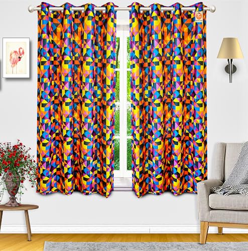 Image of KANUSHI Industries 2 Pieces Washable Polyster Eyelet Window Curtain Set (5 Feet, Black,Purple)