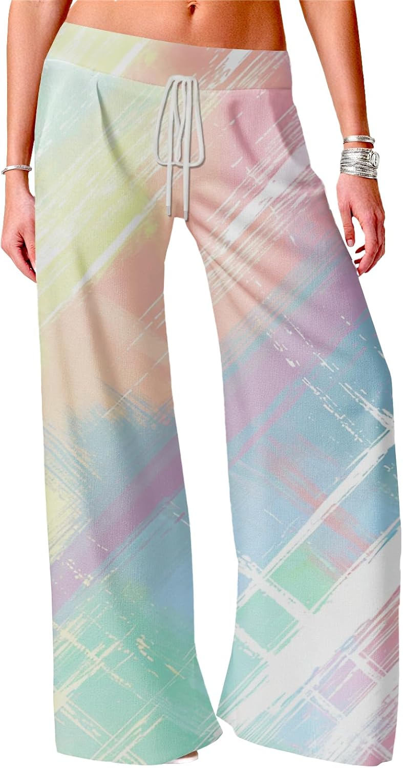 Wide Leg Lounge Pants Women Plus Size Elegant Trousers Elastic Waist Pants Drawstri...