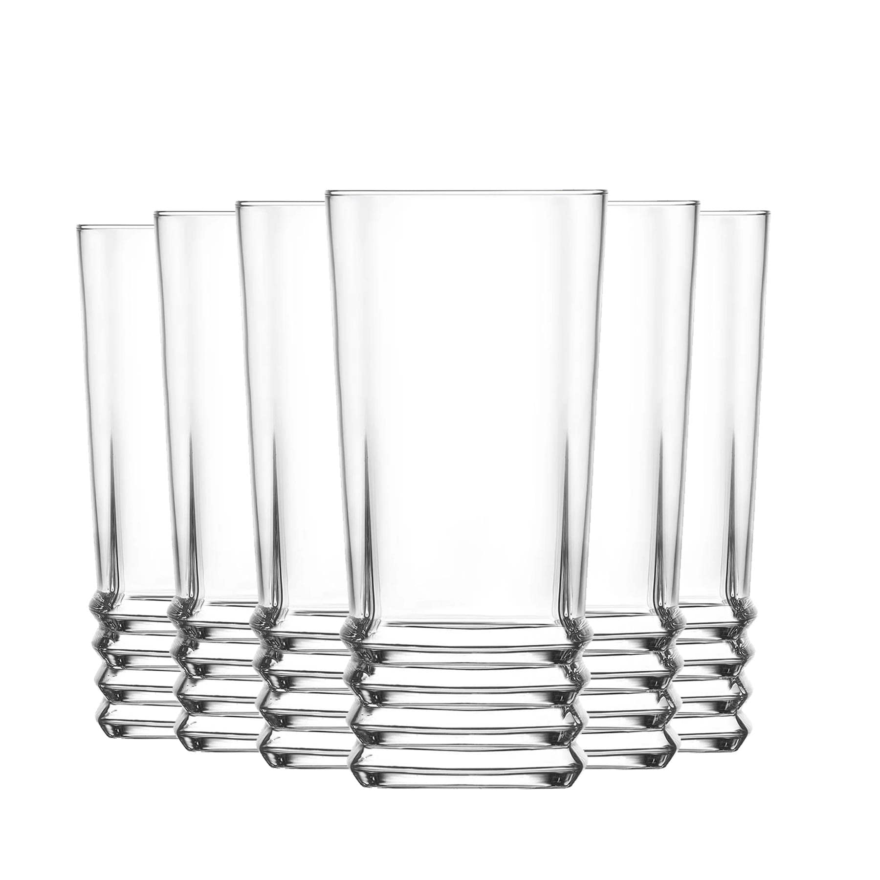 LAV 6X Clear 370ml Elegan Highball Glasses - Tall Hi Ball Glass Water Gin Juice Cocktail Drinking Glassware Tumblers Set