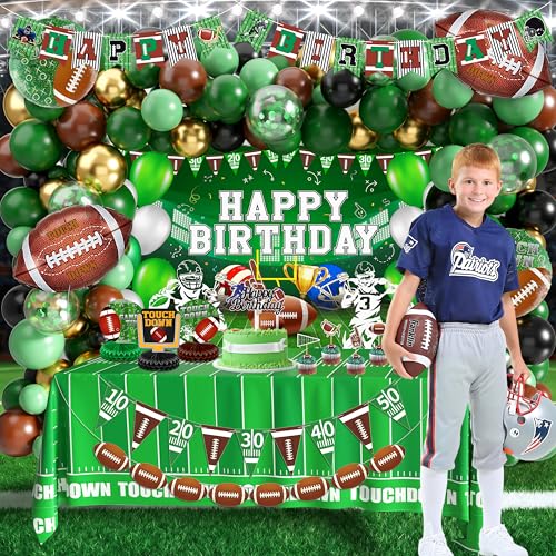 Image of Football Birthday Party Decorations Superbowl Football Party Decoration Supplies Include Balloon Arch Kit Birthday Banner Backdrop Touchdown Tablecloth for Football Game Day Tailgate Party