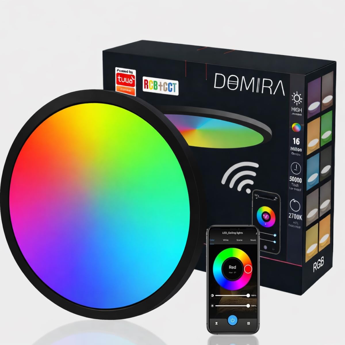 Domira Black Smart Led Ceiling Light 24W Ø30cm, Rgb + 2700K-6500K Adjustable White, 2000Lm, Remote/App Control, Alexa & Google Compatible, Modern Flush Mount Abs+Pp (Without Remote)