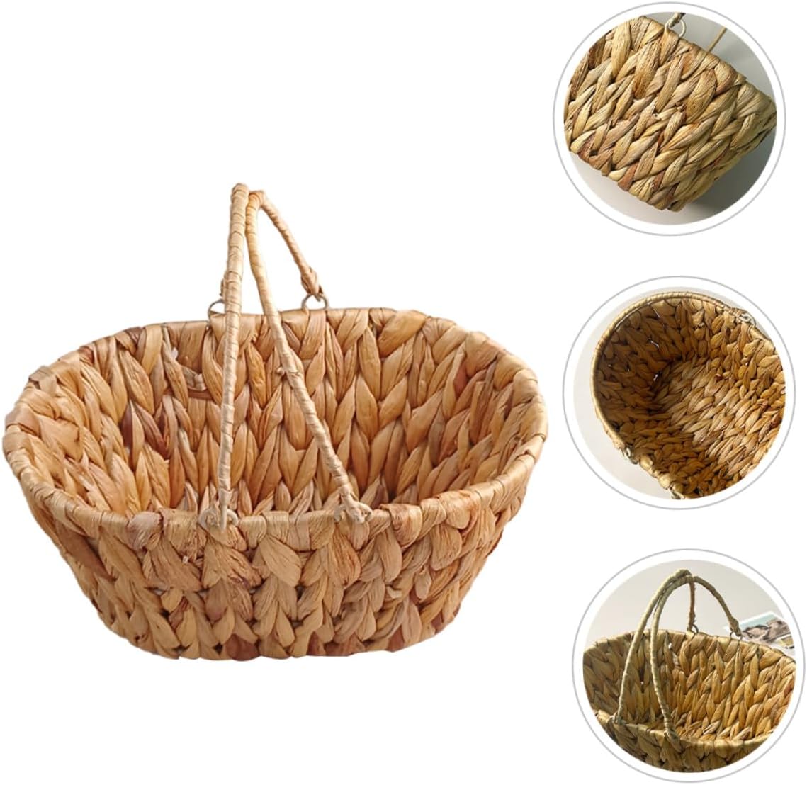 GANAZONO Woven Bread Serving Basket and Fruit Tray, Natural Hyacinth Grass Handwoven Storage Basket with Handle, Multi-function Kitchen Organizer for Home and Dining Use