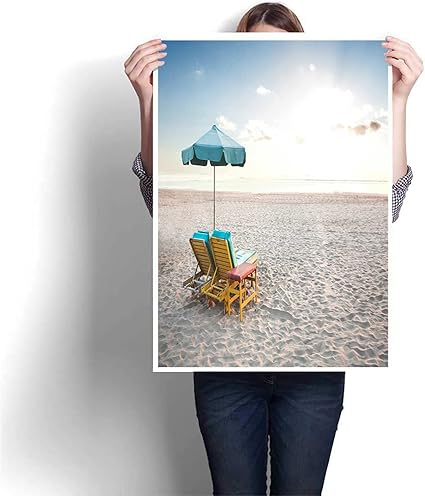Amazon Co Jp 壁掛けアート 海岸に傘を持つビーチチェアのペアの肖像画 壁紙用 おしゃれ アートポスタ 50 80センチ ペット用品