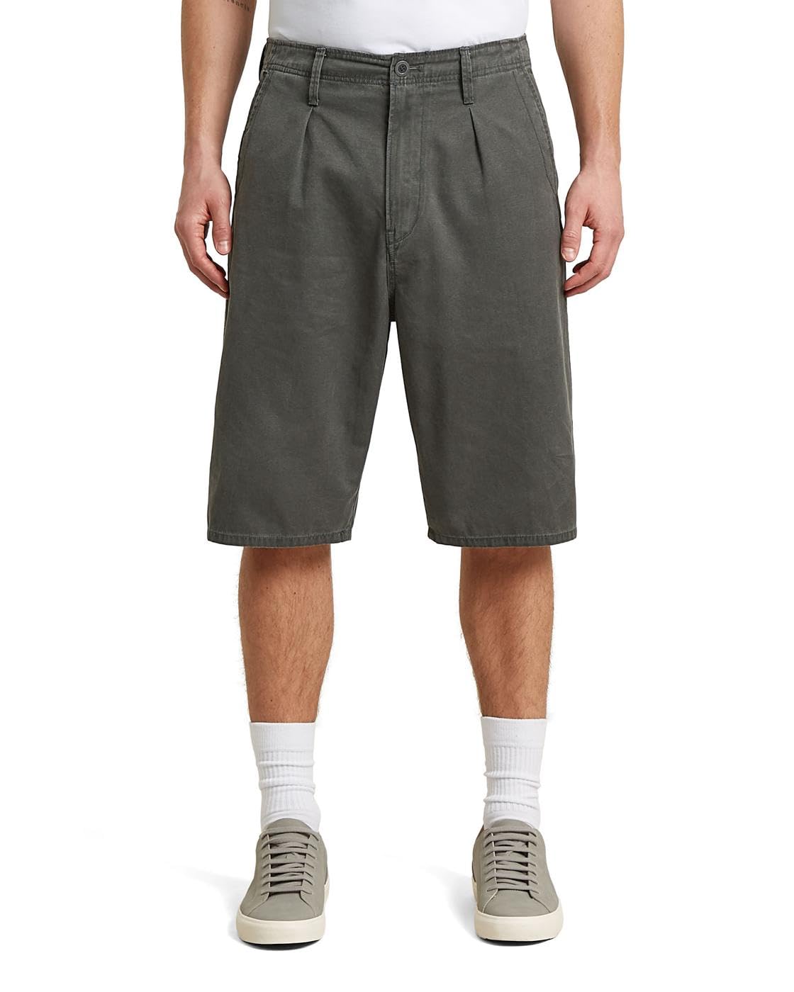 G-STAR Pleated Chino Shorts, Size 35, Color Gray