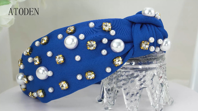 Amazon.com : Atoden Knotted Headbands with Pearl Rhinestone  display picture 2