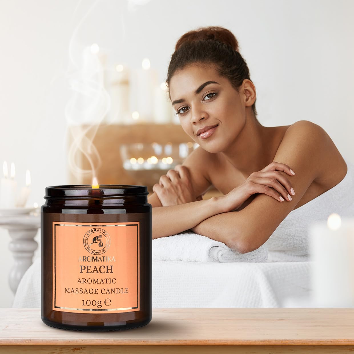 Vela de Masaje Durazno 100 g - Vela de Cera de Soja - Mezcla de Aceites de Coco y Almendras - Vela de Masaje y Relajación - Aromaterapia - Cosmética - Calmante