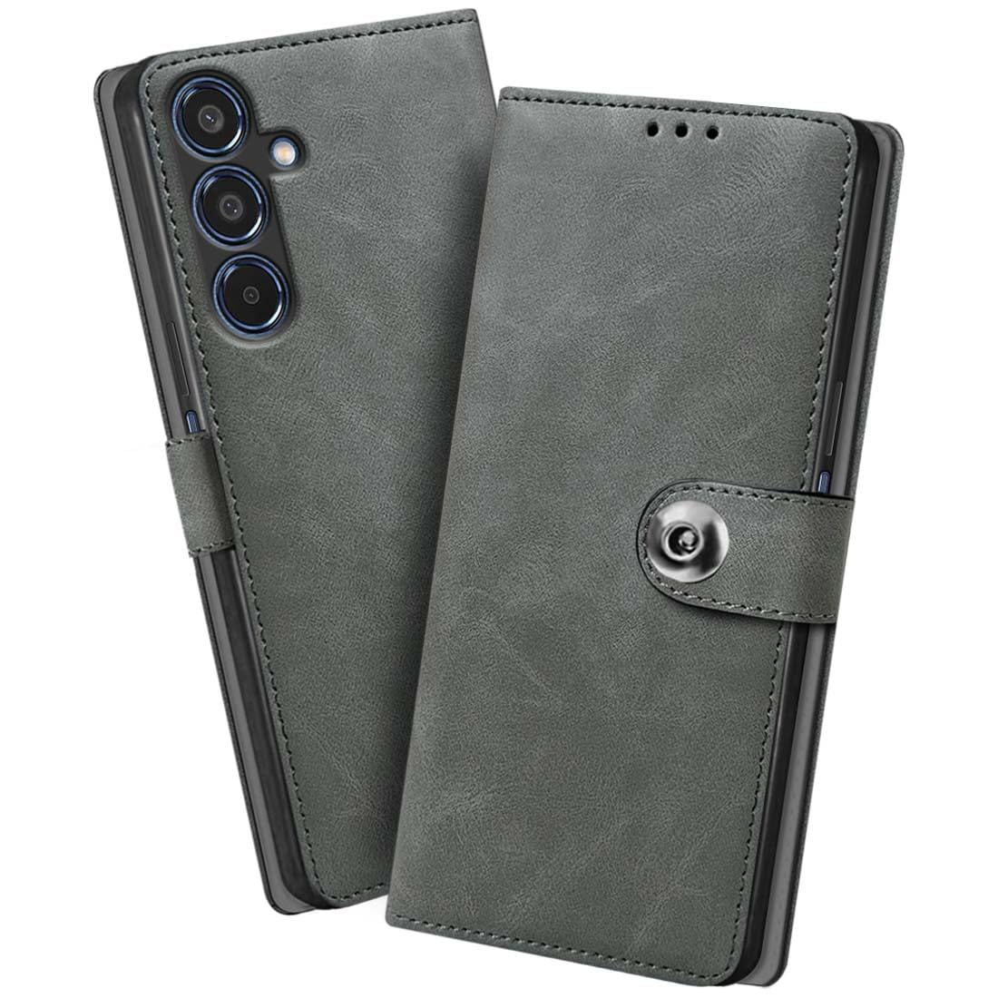 Fashionury Flip Back Cover for Samsung Galaxy M35 5G | Designer Button | Genuine Leather | Inbuilt Pockets & Stand | Flip Cover (Rhino Gray) (B0D9P19CT3) Amazon Price History, Amazon Price Tracker