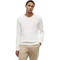 Tommy Hilfiger Uomo Pullover Essential Cotton Scollo a V, Avorio (Ivory Petal)