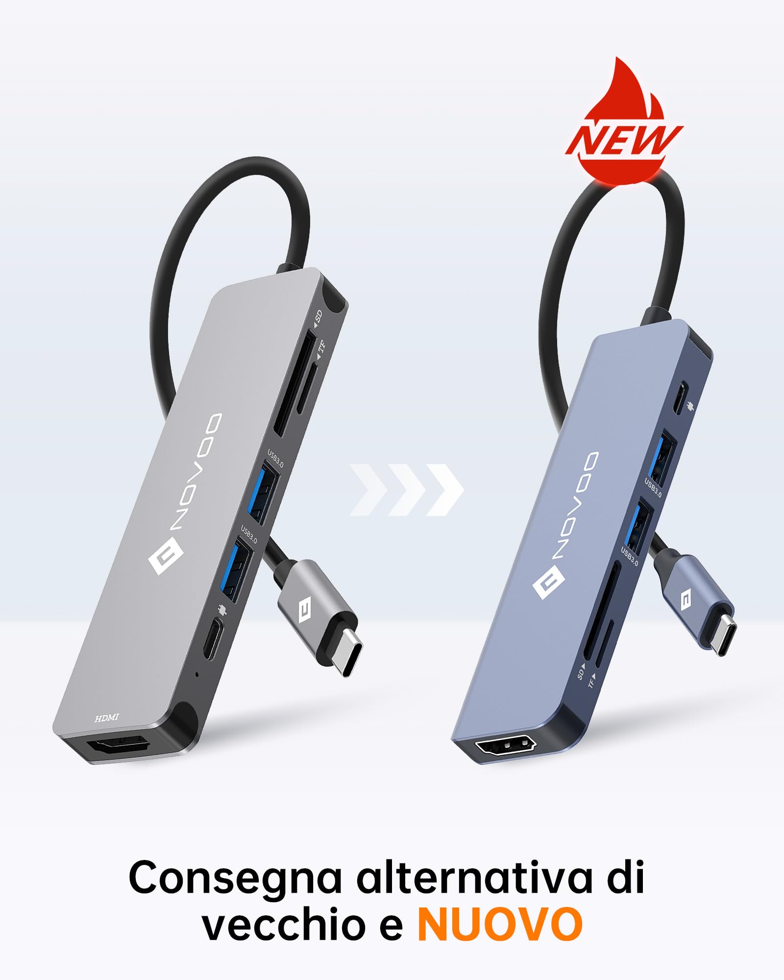 NOVOO Multi-Port USB C Hub, 6 w 1 USB C do HDMI Adapter z 100W PD ładowaniem, HDMI 4K, 2 USB 3.0 porty, SD/Micro SD czytnik, dla MacBook Air/PRO i innych urządzeń typu C (Cable10cm)