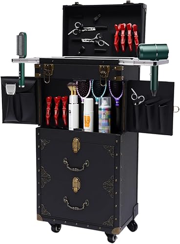 Miniatura 9 de CNCEST Equipaje para salón de belleza, estuche de tren de maquillaje con cerradura, organizador de herramientas de peluquería de belleza para spa,