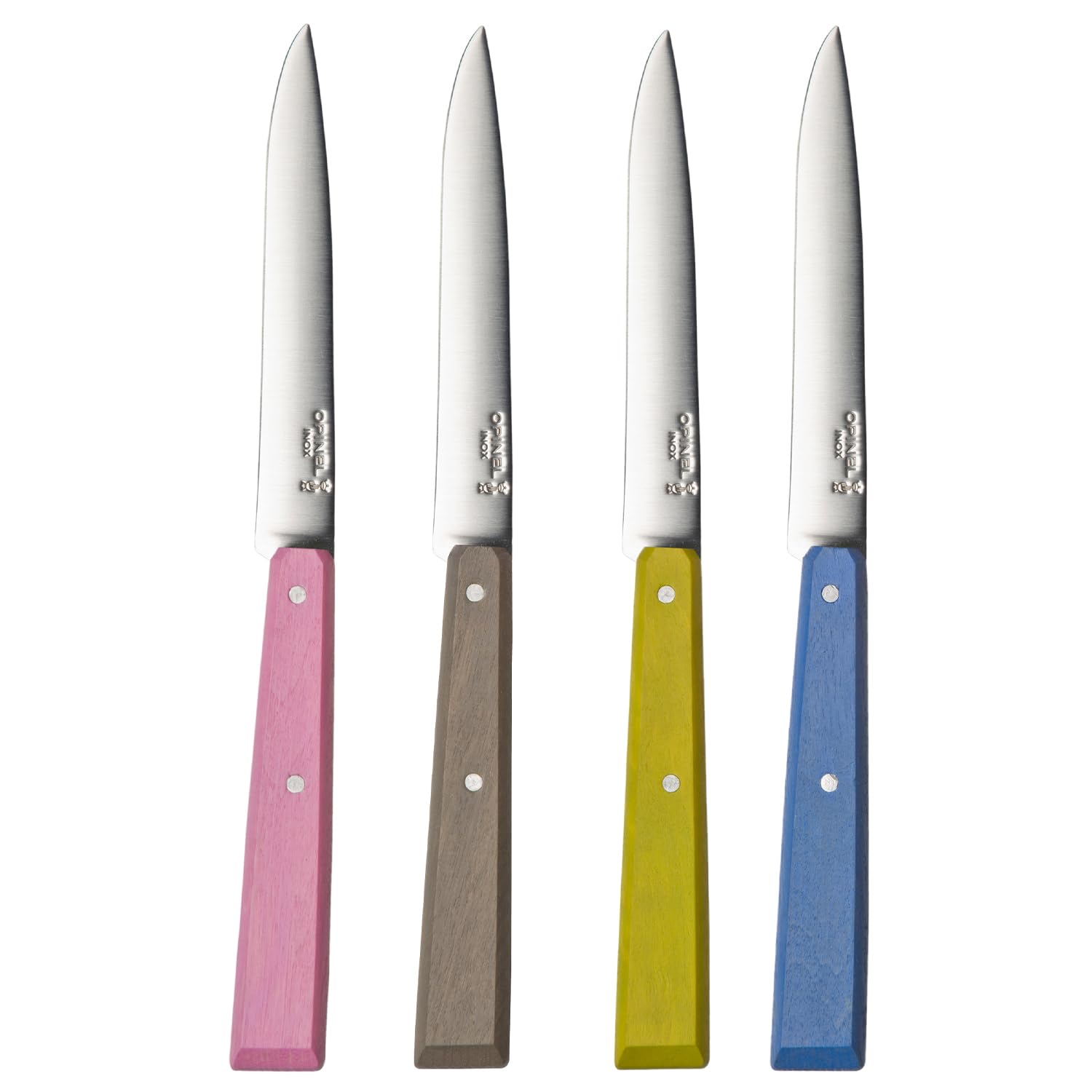 Opinel Pink, Grey, Linden, Light Blue – Table Set No. 125 Bon Appétit Countryside – 4 Table Knives – Table Steak Knives – Stainless Steel Blade 11 Cm And Wooden Handle – Azur, Linden, Grey & Pink