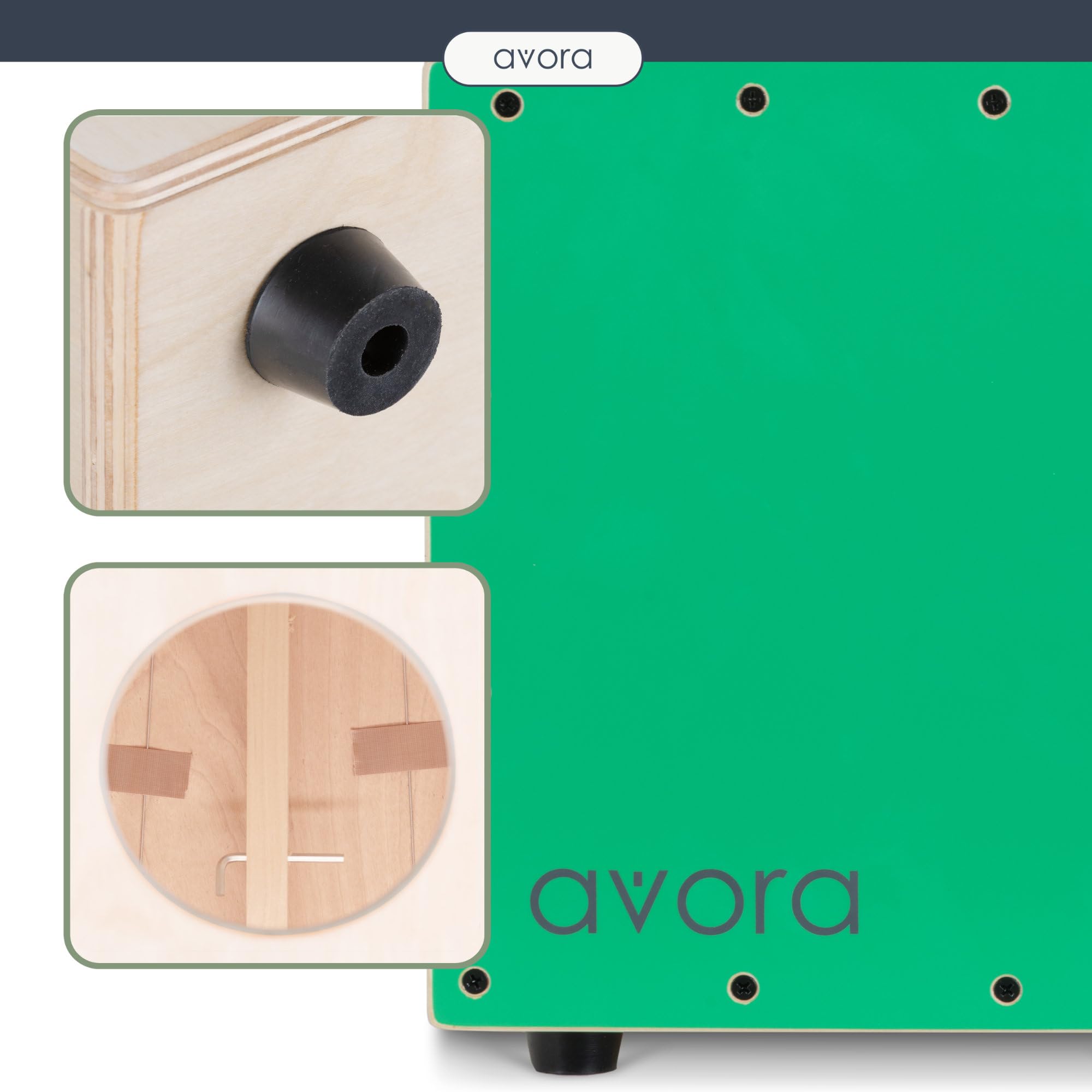 Avora Mini-Cajon-Stuhl "Schepperkiste"- Percussion Trommelkiste mit Rückenlehne - Sitztrommel mit Tragegriff - Snare-Effekt - Ideal als Hocker und Musikinstrument - Instrument aus Holz - Grün