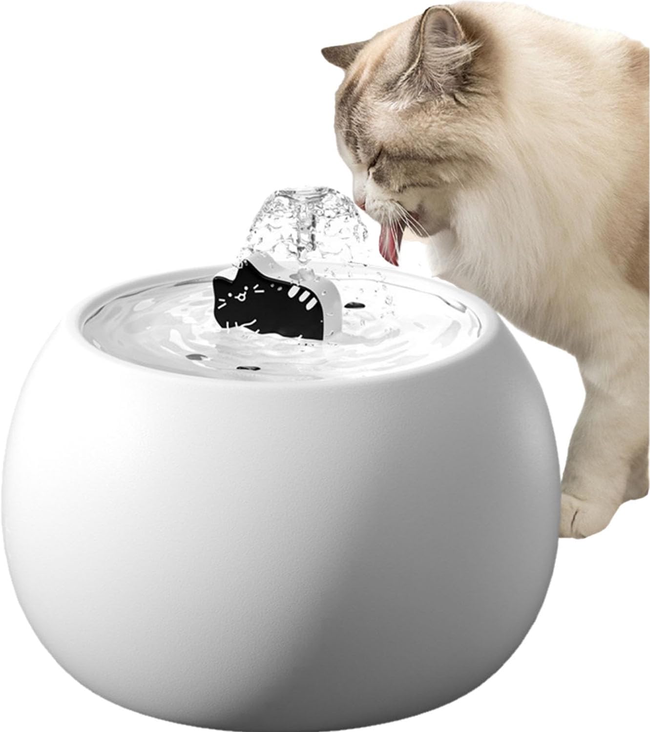 Ceramic Cat Water Fountain -50oz/1.5L Cat Fountain for Drinking- Pet Water Fountain for Cats Indoor - Automatic Cat Water Dispenser Bowl - Cat Feeding & Watering Supplies for Small Dog(White) White 1.5L