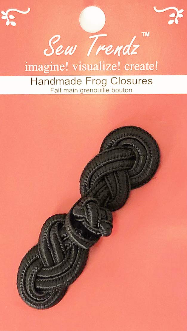 Sew TrendzVision Trims Handmade Chinese Frogs Button Closures- Sewing Quilting Renaissance Dance Hawaiian Costumes Outfit Drapery Home Décor- Black- Double 8 Design- 1"x3"- 1 Pair/pk - #FG-70B