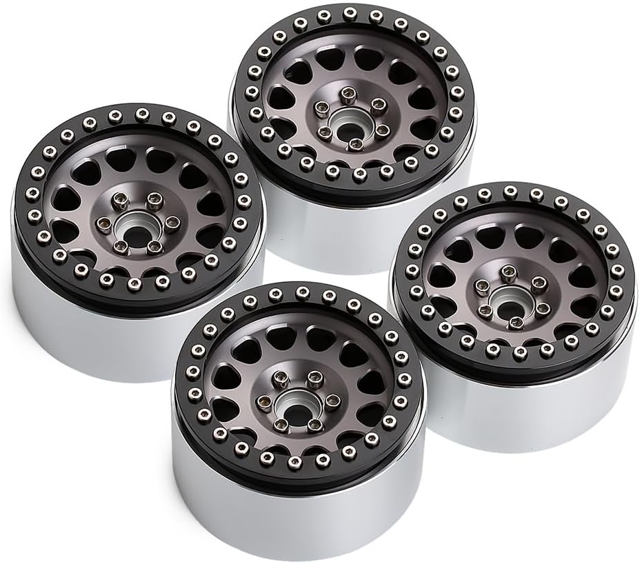 INJORA RC Rim 2.2inch Wheel Rim 4pcs Beadlock Wheel Hub for 1:10 RC Rock Crawler Axial SCX10 RR10 Wraith 90048 90018 TRX4 12mm Hex (Black and Grey)
