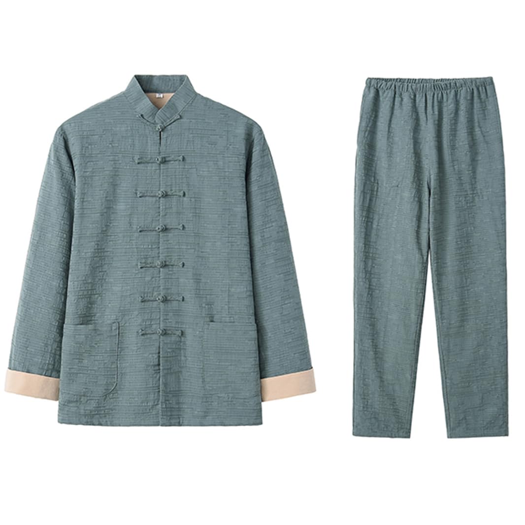 Kung Fu Martial Arts Suit - Cinese Cinese Tradizionale Jacquard Tang Uniforms Kung Fu Uniforms Cotton Linen Tai Chi Pants Pants Long Manpeved Coat Zen Meditation Uni Beige-4XL