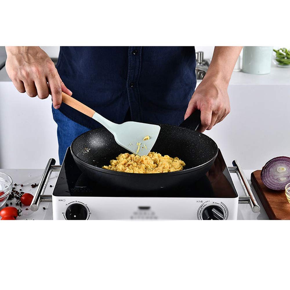 Barils de Stockage d'ustensiles de Cuisine en Silicone avec poignée en Bois Vert Frais Ensemble d'ustensiles de Cuisine spatule antiadhésive 11 pièces