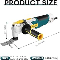 Vista 9 de Enventor Sierra multiherramienta, sierra oscilante eléctrica con 43 accesorios, mango auxiliar, máximo 22,000 OPM, 6 velocidades variables, ángulo
