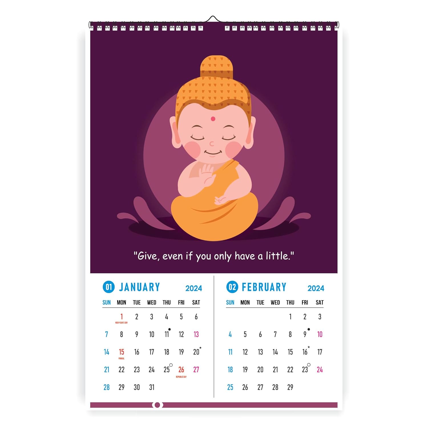 Zoozoartz 2024 Wall Calendar Buddha 6 Sheet Wall Hanging calendar
