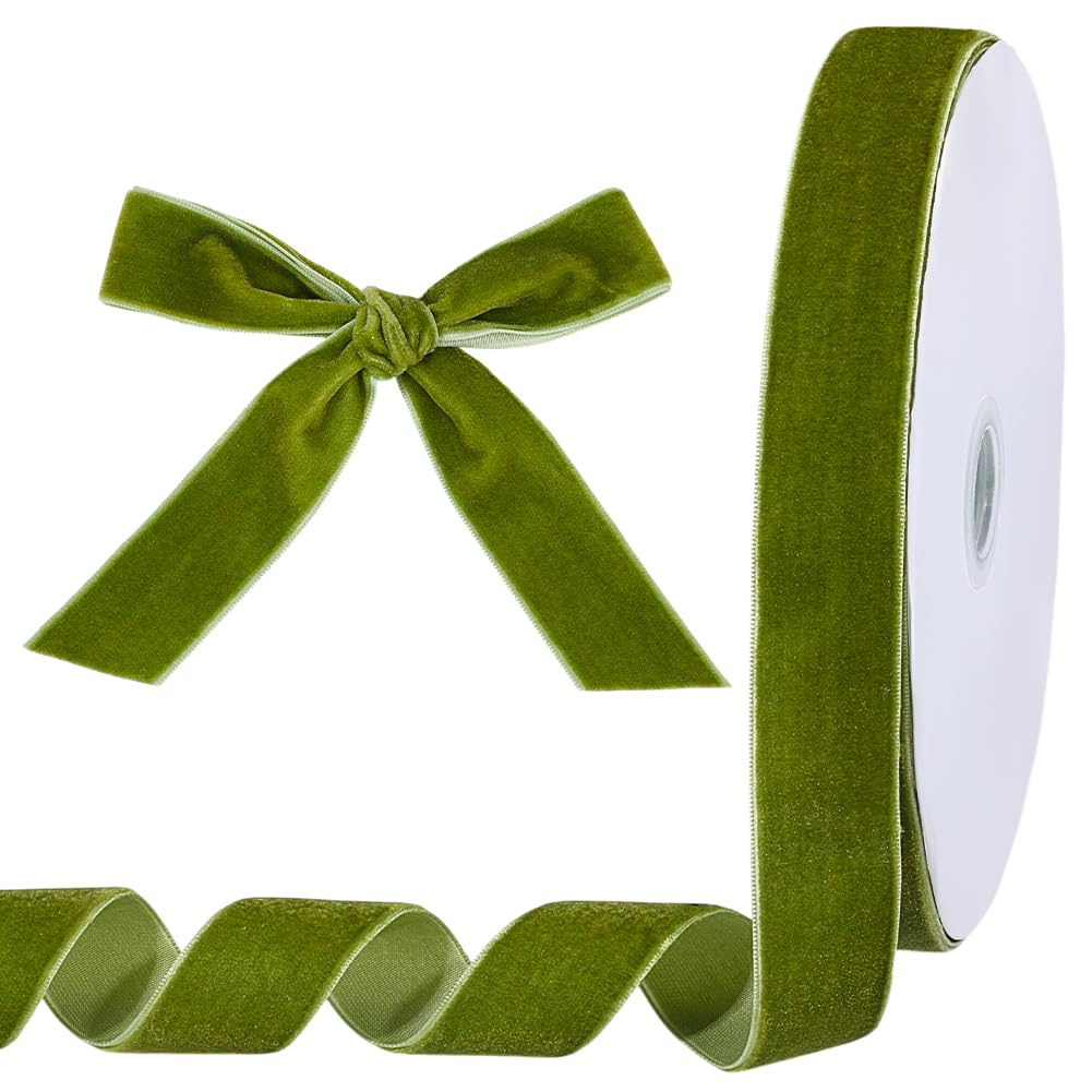 Ruban de velours vert olive pour fabrication de nœuds et couronne