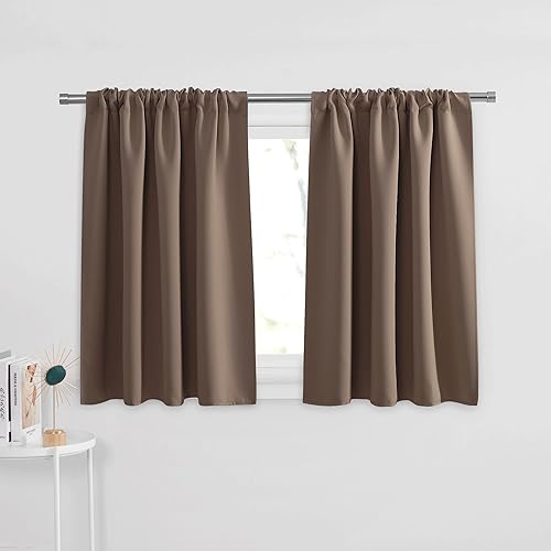 PONY DANCE Short Length Curtains for Kitchen, RV Curtain Tiers for Bedroom, Room Darkening for Bedroom, Wide 29 x Long 36 inches per Panel, Mocha, Set of 2