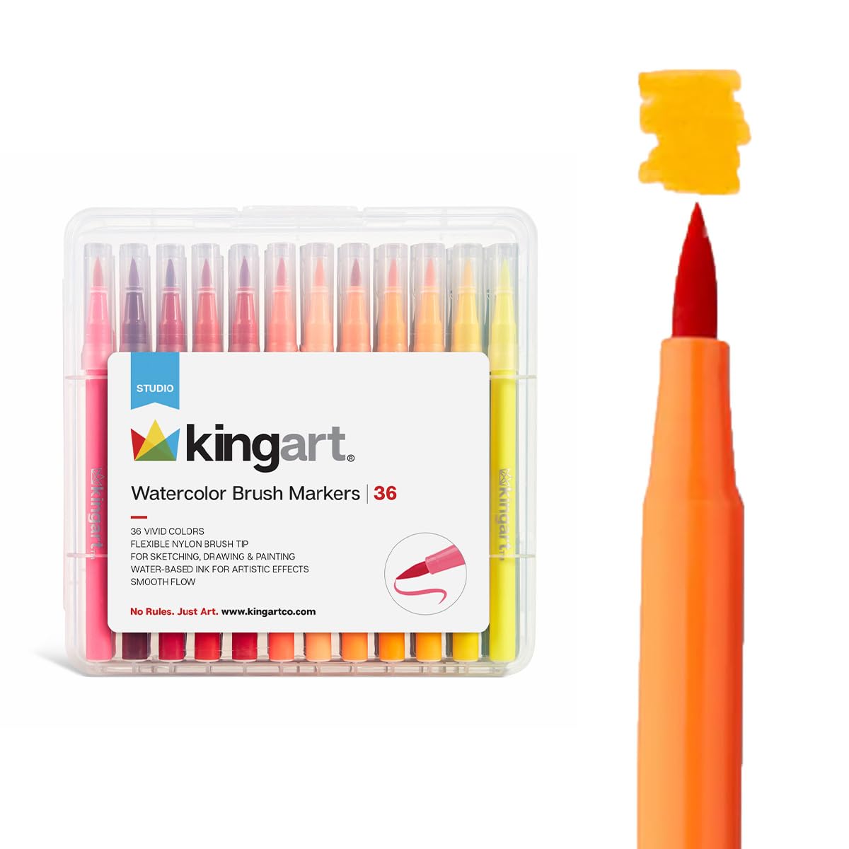 KINGART 36 Watercolor Brush Markers Set: Flexible Tip Pens for Coloring Books, Calligraphy, Doodling, Manga & Painting