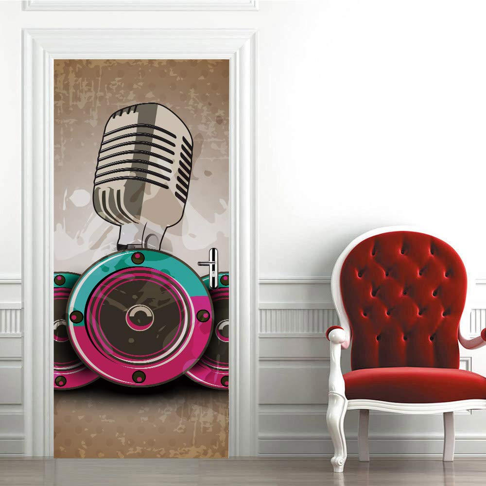 Papier peint 3d pour porte motif microphone 63x205 cm