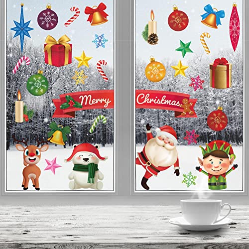 WALPLUS Christmas Window Stickers - Reusable Double-Sided Xmas Window Clings, Removable Holiday Decorations, 59 Pieces - Image 3