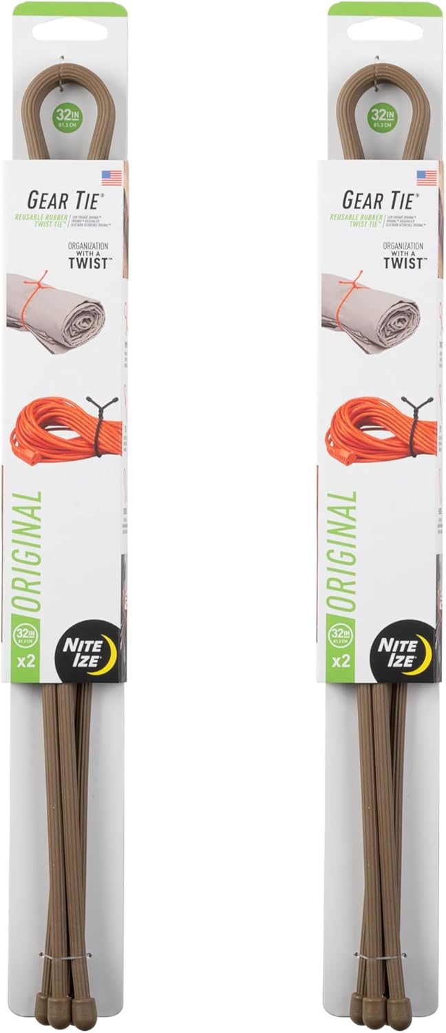 Nite Ize Gear Tie Reusable Rubber Twist Tie - Bendable Rubber Ties for Indoor & Outdoor Use - Reusable Multipurpose Twist Ties for Organizing & More - 32", Coyote (2 Pack)