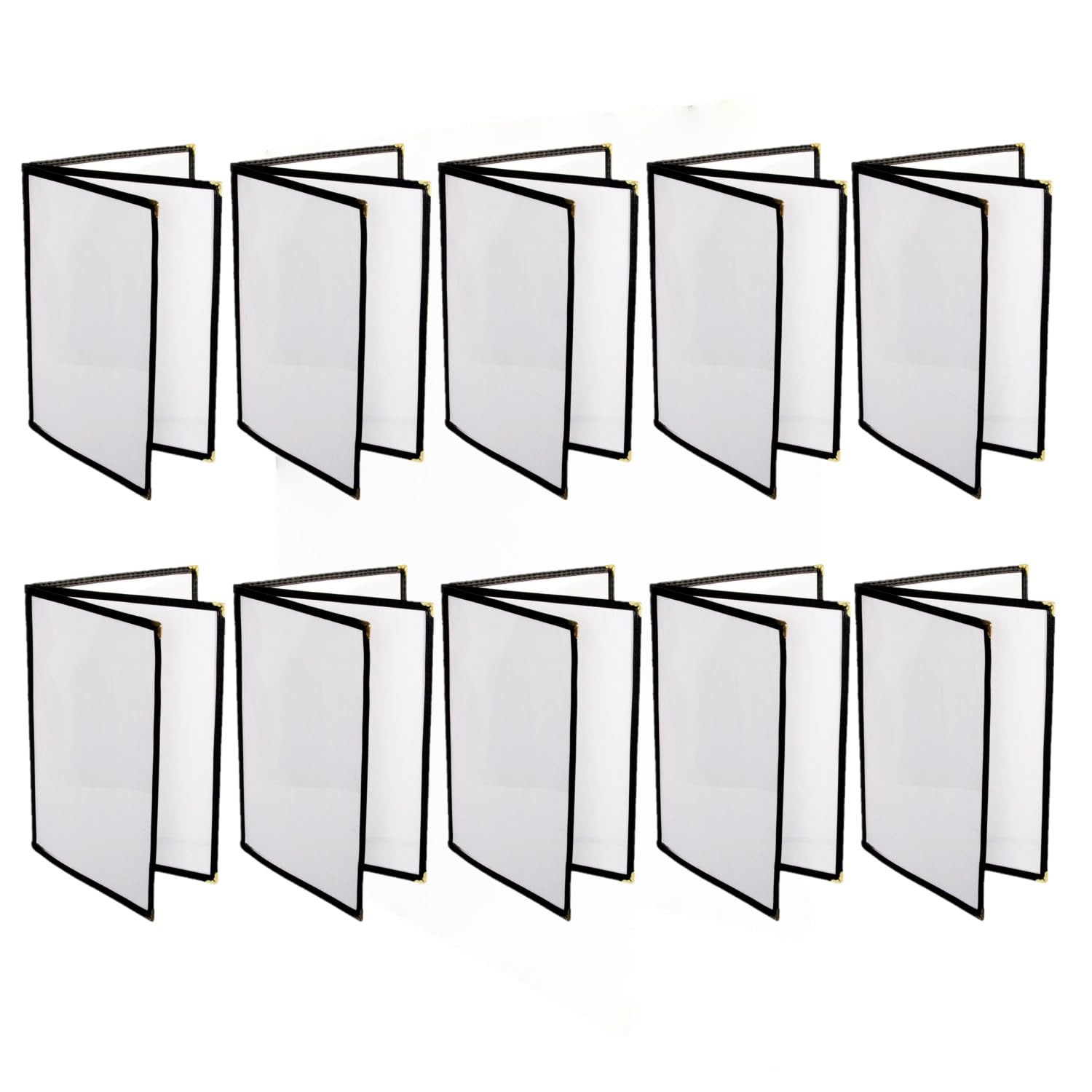 TrueCraftware- Set of 10 Black 8-1/2” x 11” Triple Page Book Fold Restaurant Menu Covers 3 Page 6 View Crystal Clear Vinyl Menu Sleeve Menu Folder Menu Book Holders for Bar Cafe Restaurant Book