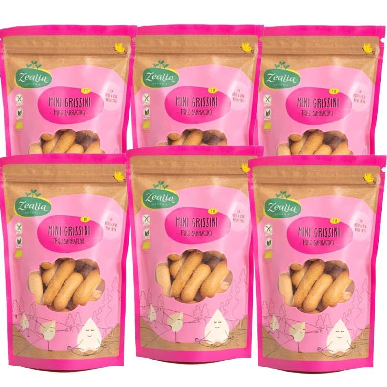 Pack 6x Mini Grissini de Trigo Sarraceno Sin Gluten 75g | Colines Ecológicos Veganos | Snack Saludable y Sin Gluten | Formato Ahorro