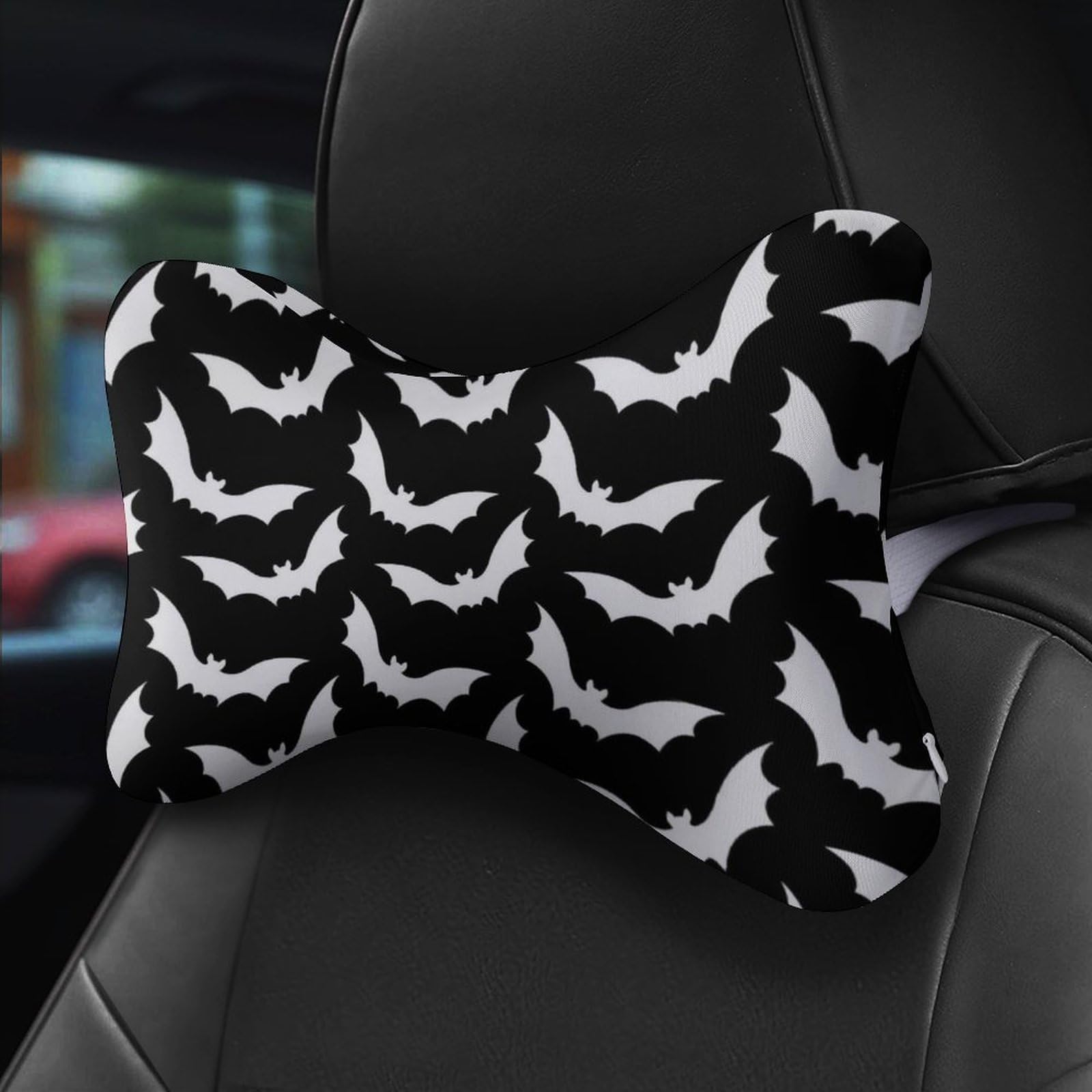 SMAZDFXX Bats Car Neck Pillow Set of 2 Car Seat Head Support Cushion Bone Pillows with Elastic Strap