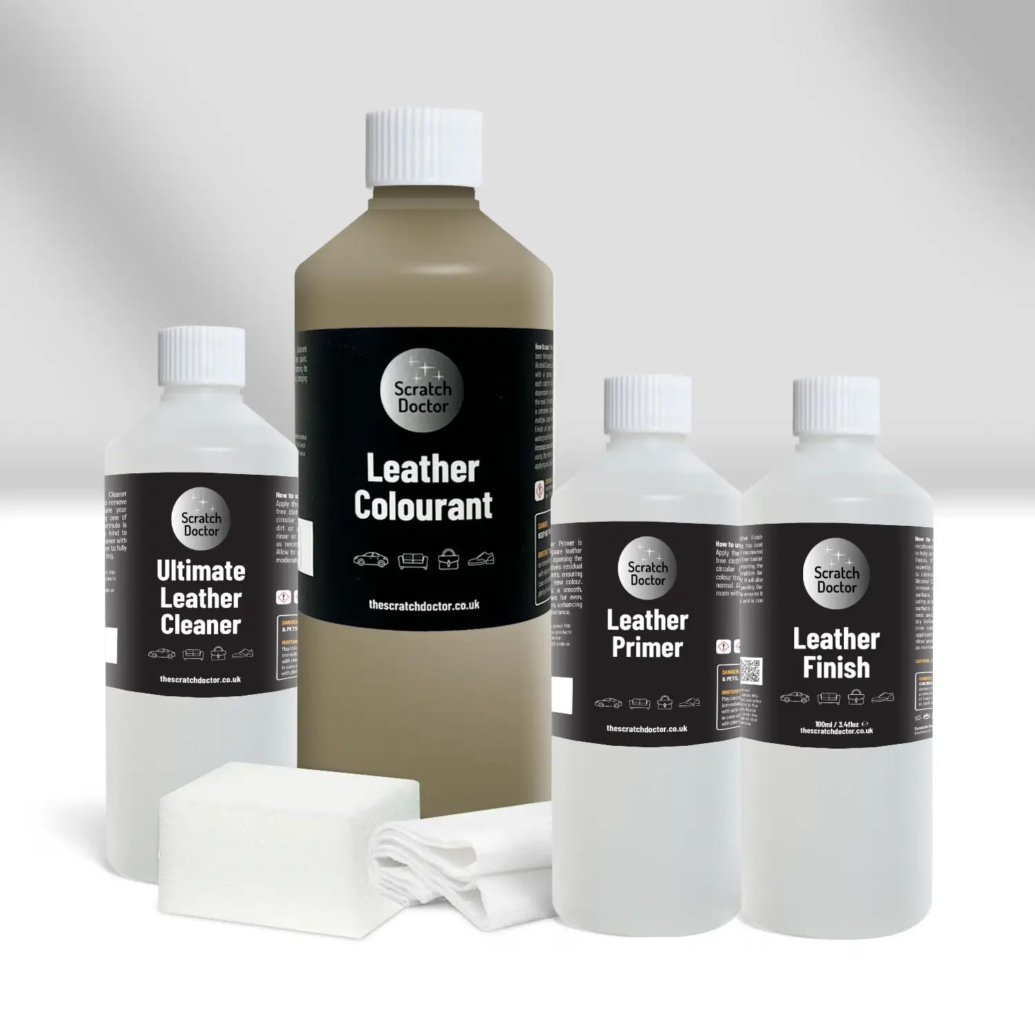 The Scratch Doctor Leather Recolouring Kit for Furniture & Car Seats | Clean, Dye & Protect | Includes Cleaner, Primer, Dye & Sealant (Dark Grey, 1000ml) — view 7