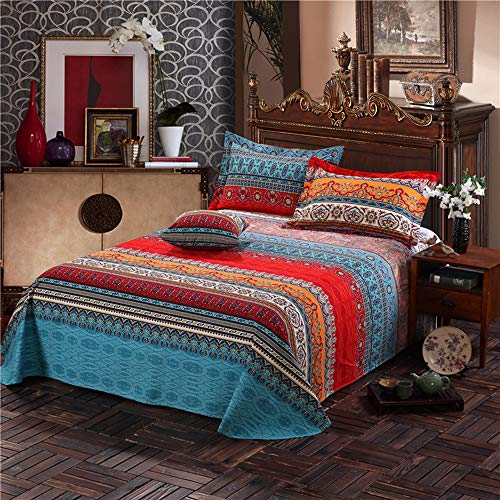 Jingzhang Bohemian Duvet Cover Queen Boho Retro Floral Style Quilt Cover 3Pcs, Colorful Boho Striped Comforter Cover,100% Ultra Microfiber Boho Decor Bedding Set With Zipper Closure And Corner Ties #TOP5
