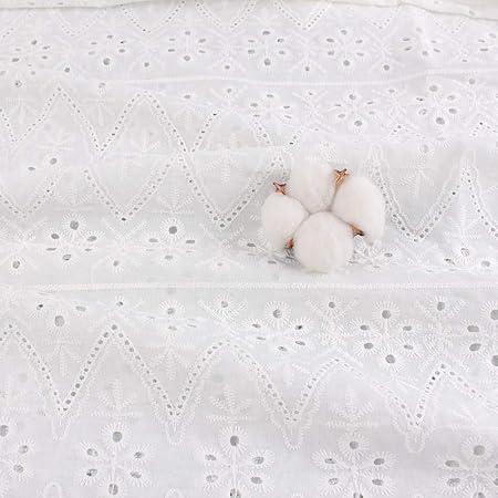 Amazon 生地 布 棉 100 ガーゼ生地 レース生地 2m 柔らかい オフホワイト 手作りガーゼ 大人服 子供服向けレース生地 柄dタイプ 布 生地 通販