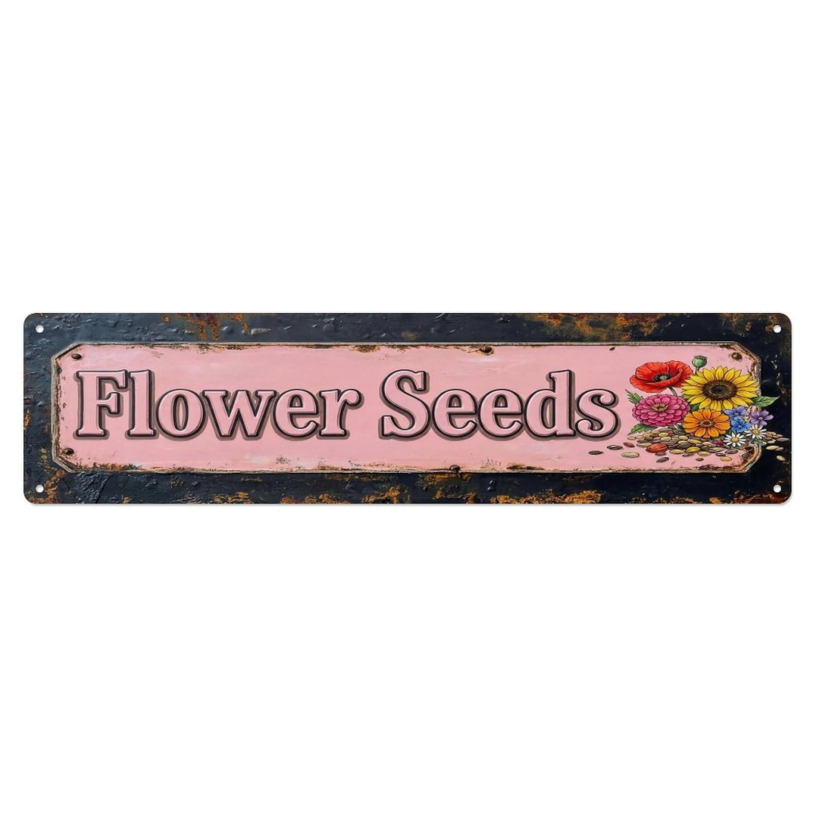 Vintage Flower Seeds Colorful Farmhouse Metal Tin Sign