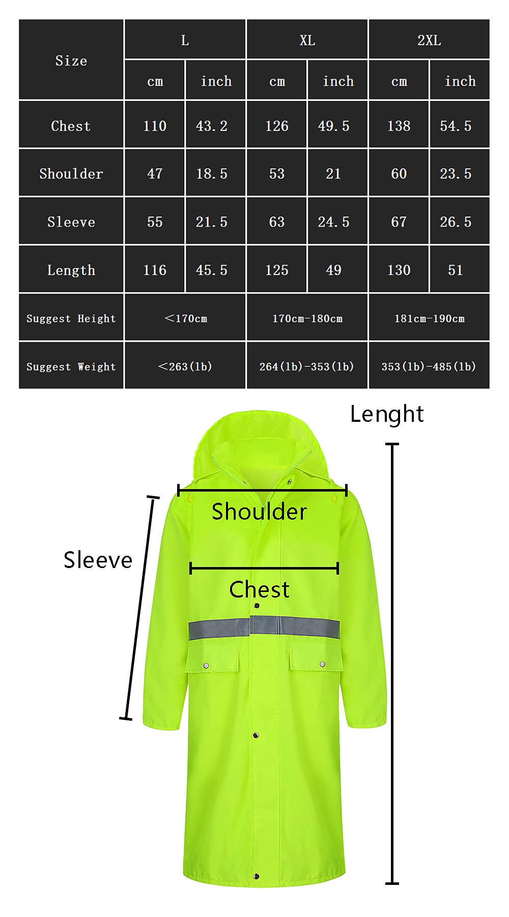 Capa de Lluvia Chubasquero con Capucha Impermeables Chaquetas Poncho de Lluvia Gabardinas Abrigos impermeables con Tiras Reflectantes