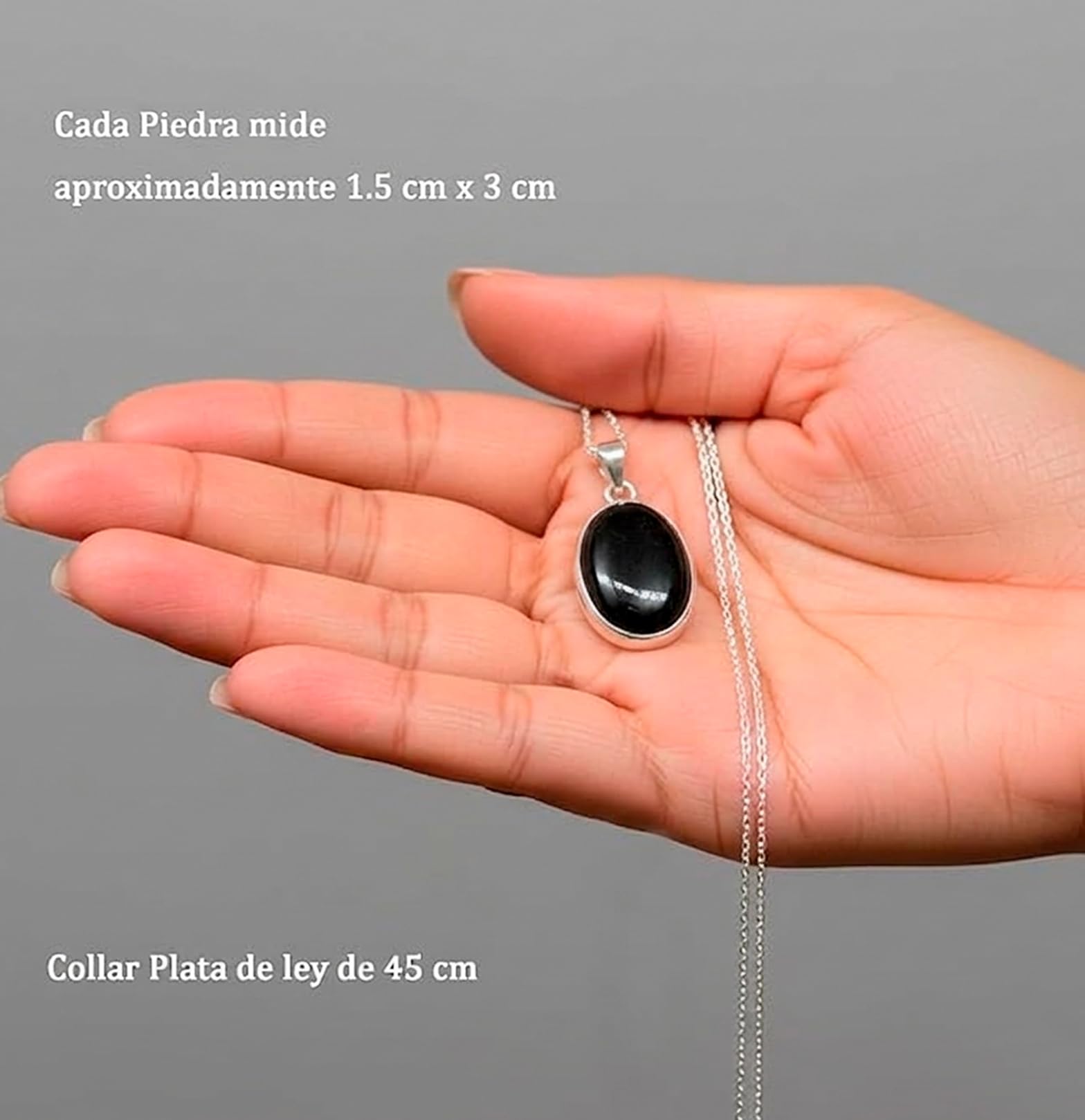 Only faith Collana con ciondolo in tormalina nera naturale in argento sterling 925, catena italiana 45 cm, pietra protettiva lucida, gioielli minimalistici da donna