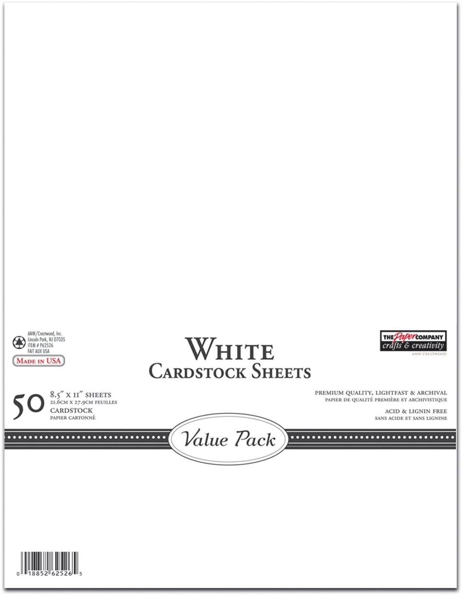 THE PAPER COMPANY, P62526, White Cardstock Value Pack, 8-1/2 by 11 (50 Sheets)