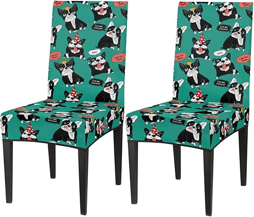 Juego de 2 fundas protectoras para sillas de comedor de bulldog francés, extraíbles y lavables, fundas protectoras para sillas de comedor con diseño