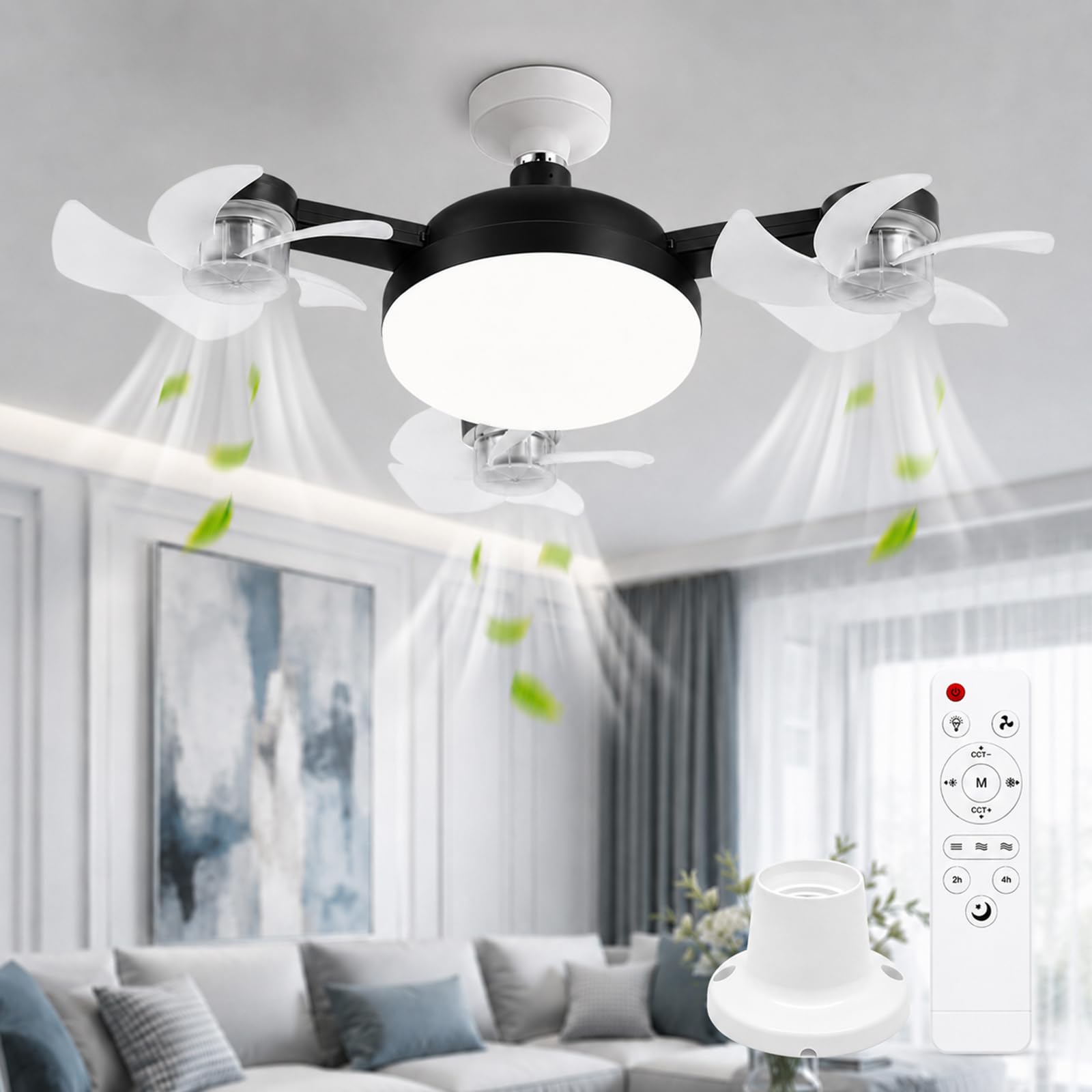 Ceiling Fans with Lights and Remote, 3 Heads Drone LED Ceiling Fan Light